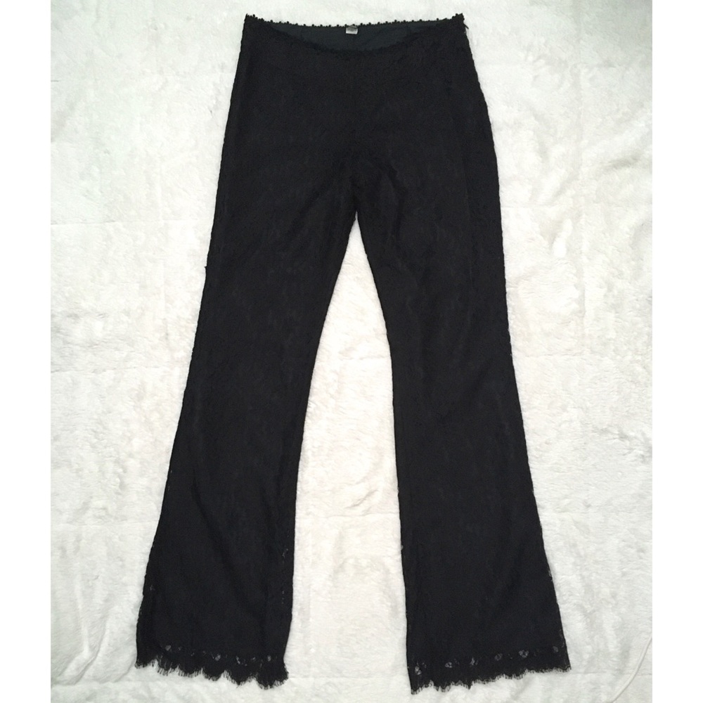 90s Y2K Vintage Only Hearts NYC Helena Stuart Black Lace Mid Rise Flare Pants